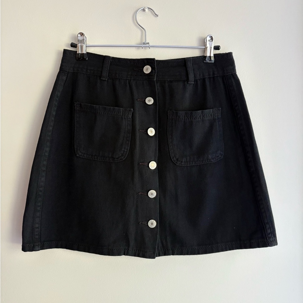 Classic Black Button-Front Jean Skirt